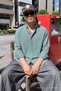 Men's Relax Fit Striped Khaki Casual Linen Shirt - 4