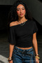 Women's Off-Shoulder Black Crop T-Shirt - 5