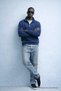 Men's Winter Knitted Collar Blue Sweatshirt - 4