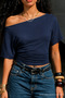 Women's Off-Shoulder Navy Blue Crop T-Shirt - 6