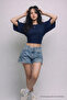 Women's Summer Short Sleeve Navy Blue Crop Blouse - 5