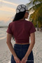 Women's Bat Sleeve Tight Burgundy Crop T-Shirt - 6