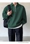 Men's Polo Neck Half Zipper Sweatshirt Dark Green - 2
