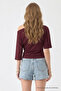 Women's Boat Neck Half Sleeve Burgundy Blouse - 5