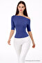 Women's Off-Shoulder Short Sleeve Blue Slim Blouse - 3