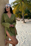 Women's V-Neck Casual Belted Khaki Kimono - 4
