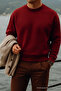Men's Thick Crew Neck Casual Burgundy Sweater
