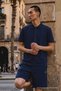 Men's Basic Loose Navy Blue Polo Neck T-Shirt - 4