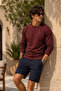 Knitted Long Sleeve Burgundy Men's Sweatshirt - 4