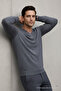Men's Long Sleeve Loose V-Neck Smoked Knit Sweater - 4