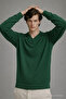 Men's Winter Loose Green V-Neck Knit Sweater - 4