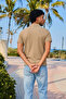 Men's Short Sleeve Cream Loose Polo Collar T-Shirt - 6