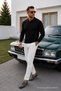 Men's Cool Medium Thick Knitwear Black Sweater - 5