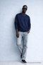 Men's Embroidered Shiny Navy Blue Sweatshirt - 4