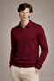 Men's Casual Burgundy Polo Neck Knit Sweater