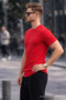 Men's Crew Neck Slim Basic Red T-Shirt - 4