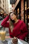 Women's Oversize Thick Soft Crew Neck Sweatshirt Burgundy - 6