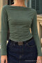 Women's Khaki Basic Fitted Blouse - 5