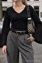 Women's Black V-Neck Beltless Cotton Blouse - 5