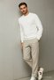 Men's Crew Neck Casual Ecru Knit Sweater - 2