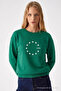 Women's Star Printed Green Casual Sweatshirt