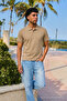 Men's Short Sleeve Cream Loose Polo Collar T-Shirt - 4