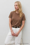 Women's Crew Neck Loose Basic Brown T-Shirt - 5