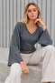 Women's Stylish Body-Hugging V-Neck Smoked Blouse - 4