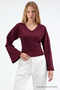 Women's Raglan Sleeve Textured Crop Burgundy Blouse