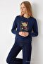 Women's Cmbn Teddy Bear Print Navy Blue Sweatshirt - 4