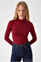 Women's Slim Fit Raglan Sleeve Burgundy Knitted Blouse