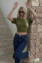 Women's Fitted Khaki Crop T-Shirt - 3