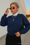 Women's Basic Oversize Winter Navy Sweatshirt - 3