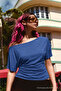 Women's Bodycon Boat Neck Blue Blouse