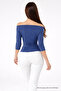 Women's Off-Shoulder Short Sleeve Blue Slim Blouse - 6