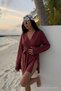 Women's V-Neck Loose Belted Burgundy Kimono - 3