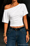 Women's Off-Shoulder White Crop T-Shirt - 6