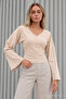 Women's Stylish Body-Hugging V-Neck Beige Blouse