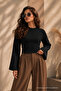 Women's Knitted Slim Fit Elegant Black Blouse