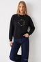 Women's Star Printed Black Casual Sweatshirt - 3