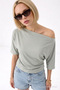 Women's Off-Shoulder Cotton Gray Slim Fit T-Shirt