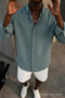 Men's Casual Striped Khaki Oversize Linen Shirt - 4