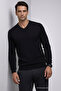 Men's Long Sleeve Loose V-Neck Black Knit Sweater - 3
