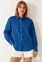 Women's Cobalt Blue Oversize Linen Shirt - 5