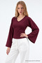 Women's Raglan Sleeve Textured Crop Burgundy Blouse - 4