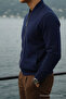 Men's Relax Cotton Navy Blue Loose College Jacket - 3