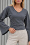 Women's Stylish Body-Hugging V-Neck Smoked Blouse - 5