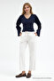 Women's V-Neck Long Sleeve Tight Navy Blue Blouse - 2