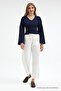 Women's V-Neck Long Sleeve Tight Navy Blue Blouse - 6