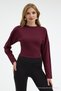 Women's Long Sleeve Fitted Waist Burgundy Crop Blouse - 3